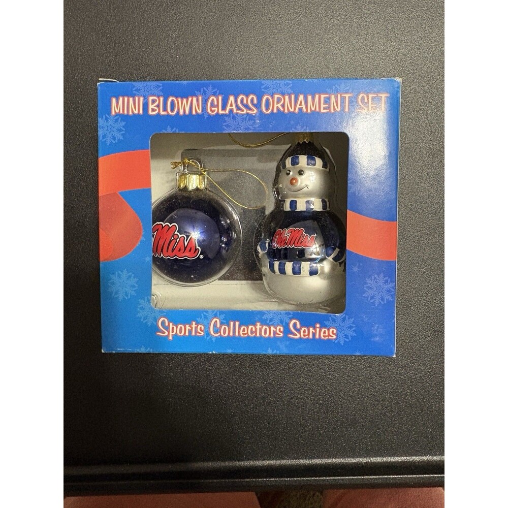 New in Box - Two Ole Miss Rebels Handblown Ornaments